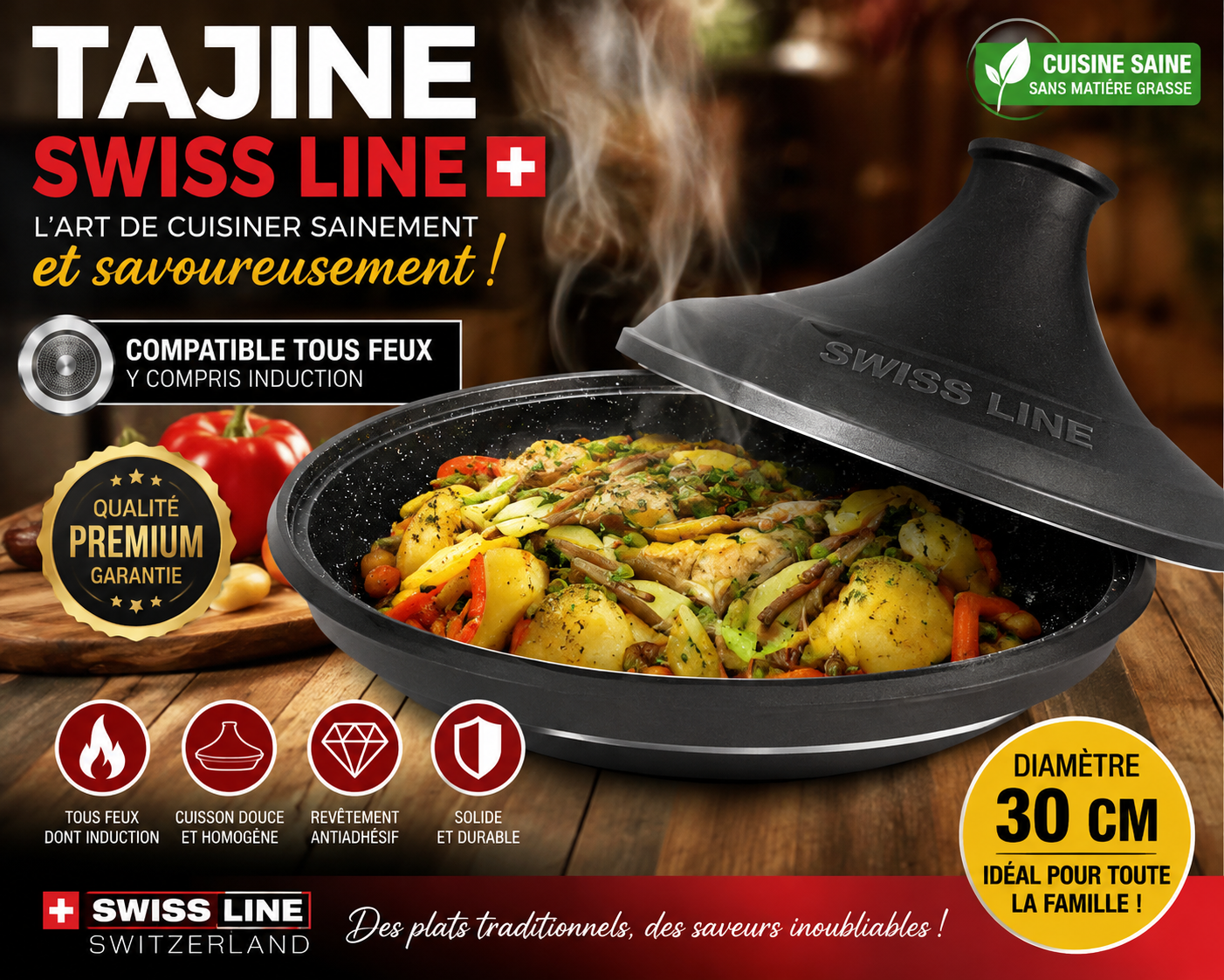 🍲 Tajine Swiss Line 30 cm – Saveurs Traditionnelles & Cuisson Saine
