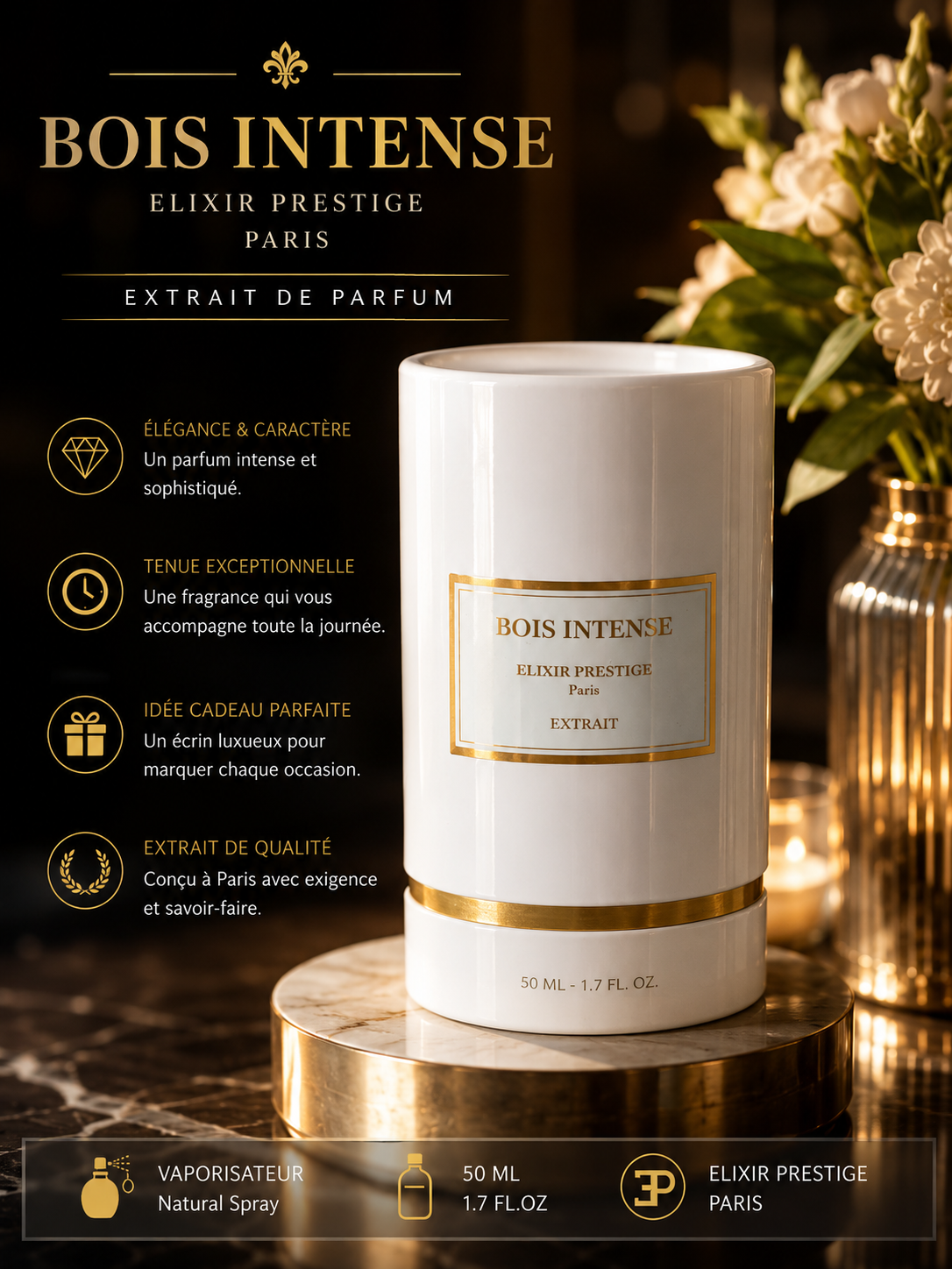 ✨ Bois Intense – Elixir Prestige Paris – Extrait de Parfum 50 ml – Élégant & Raffiné