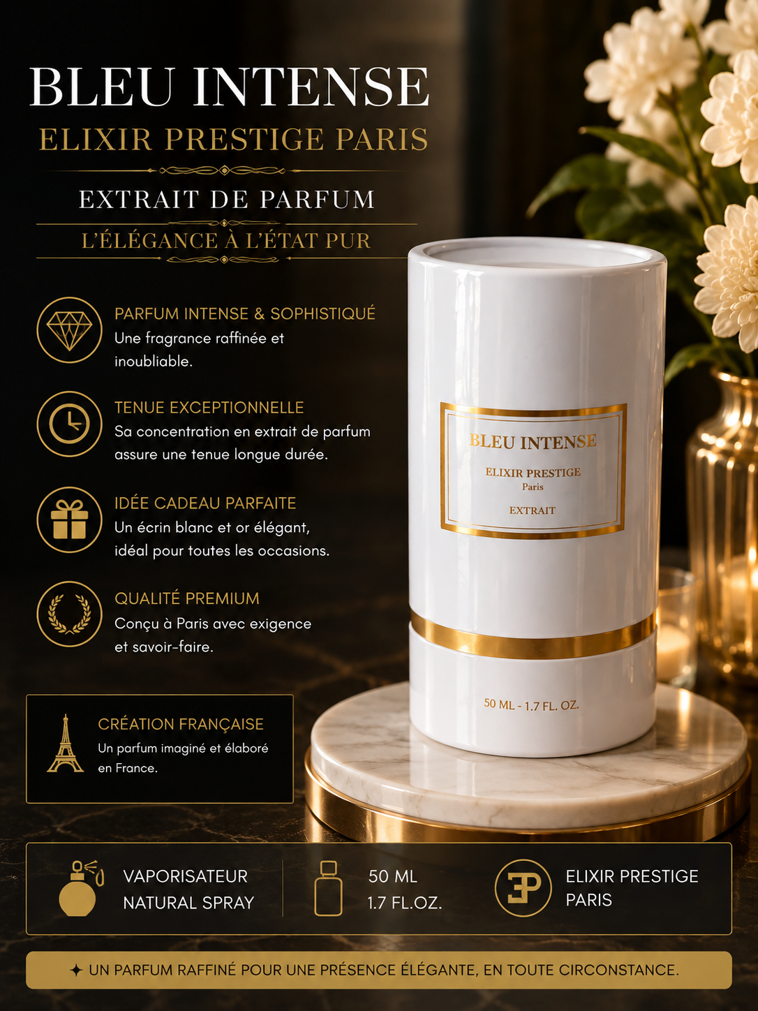 Bleu Intense – Elixir Prestige Paris | Extrait de Parfum 50 ml – Élégance & Intensité