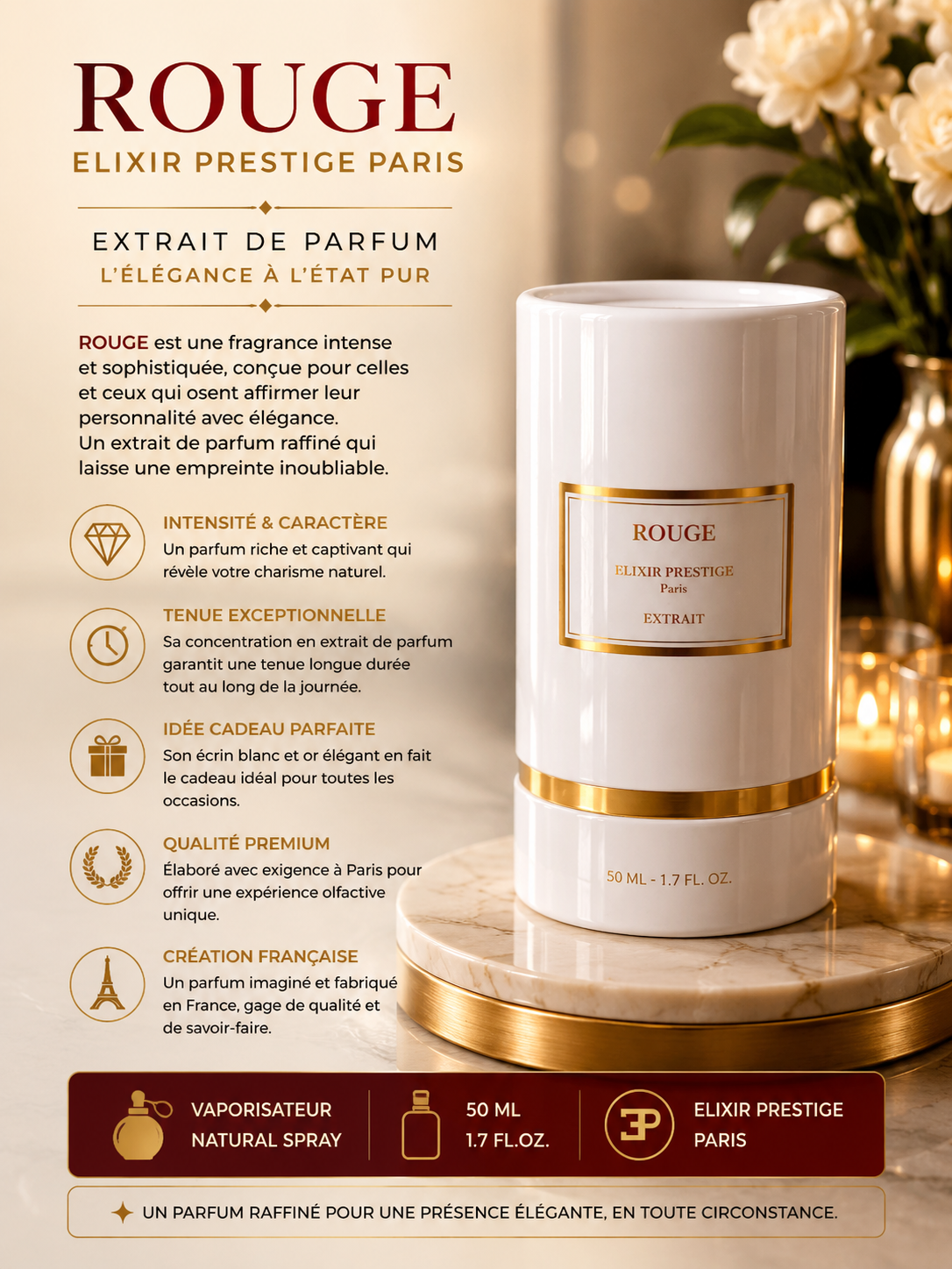 ✨ ROUGE – Elixir Prestige Paris | Extrait de Parfum 50 ml – Élégant & Intense