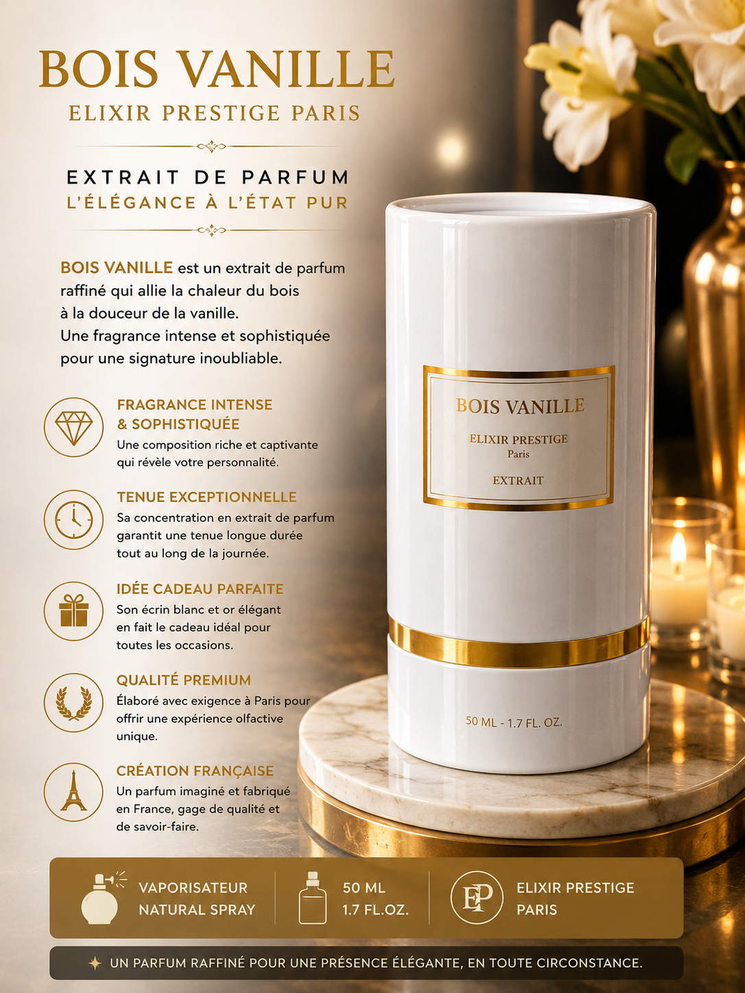 ✨ Bois Vanille – Elixir Prestige Paris – Extrait de Parfum 50 ml – Intense & Raffiné