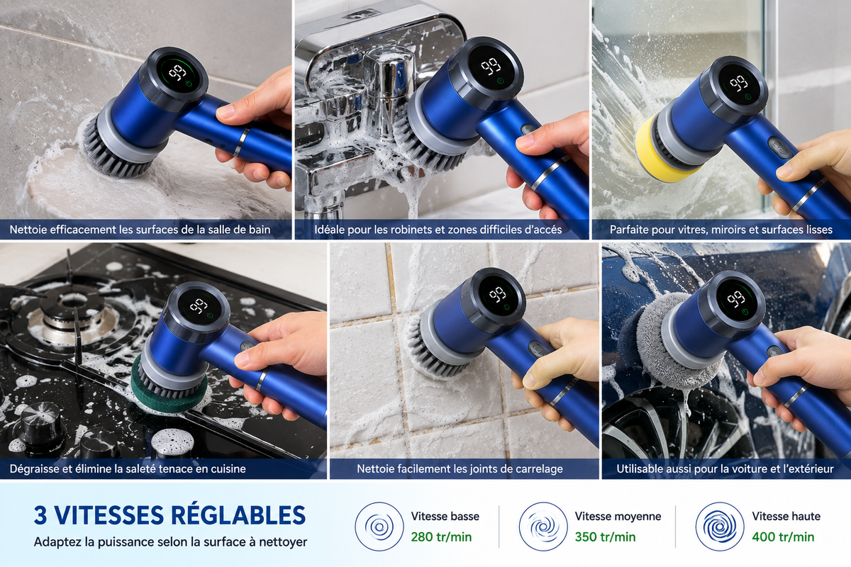 Brosse électrique sans fil – 5 têtes et 3 vitesses - La vie facile