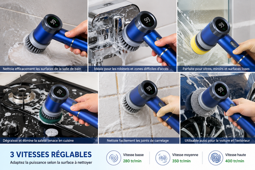 Brosse électrique sans fil – 5 têtes et 3 vitesses - La vie facile