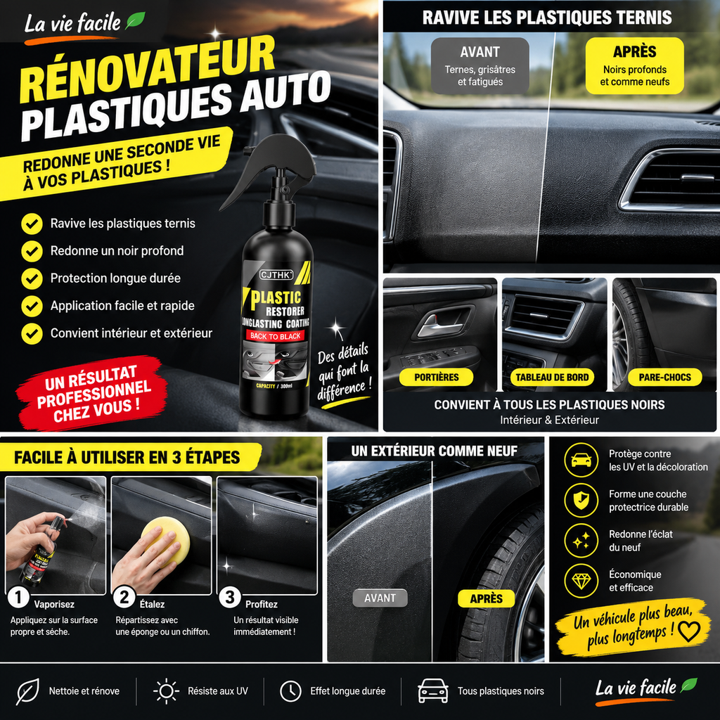 Rénovateur pour plastiques intérieurs et extérieurs auto - La vie facile