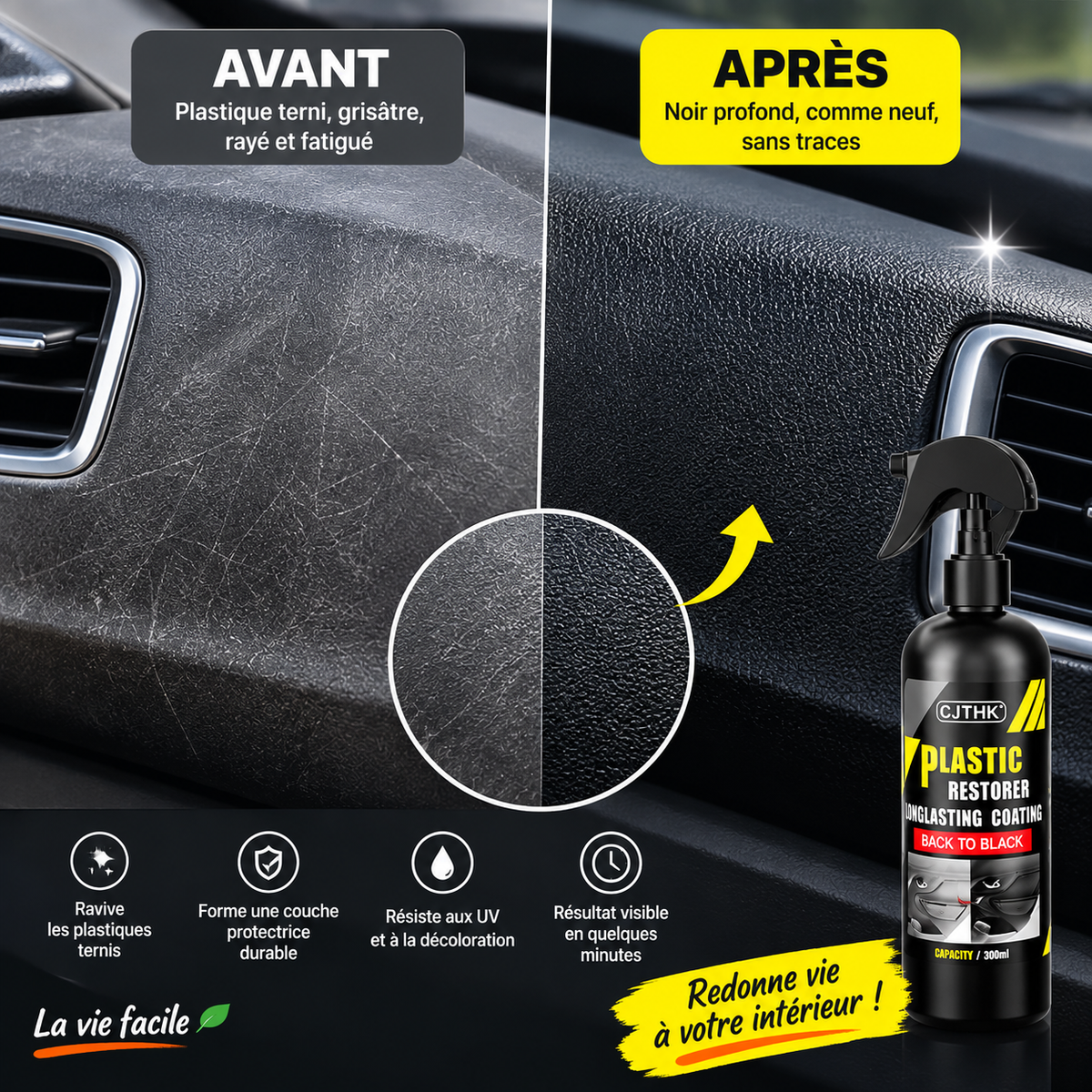 Rénovateur pour plastiques intérieurs et extérieurs auto - La vie facile