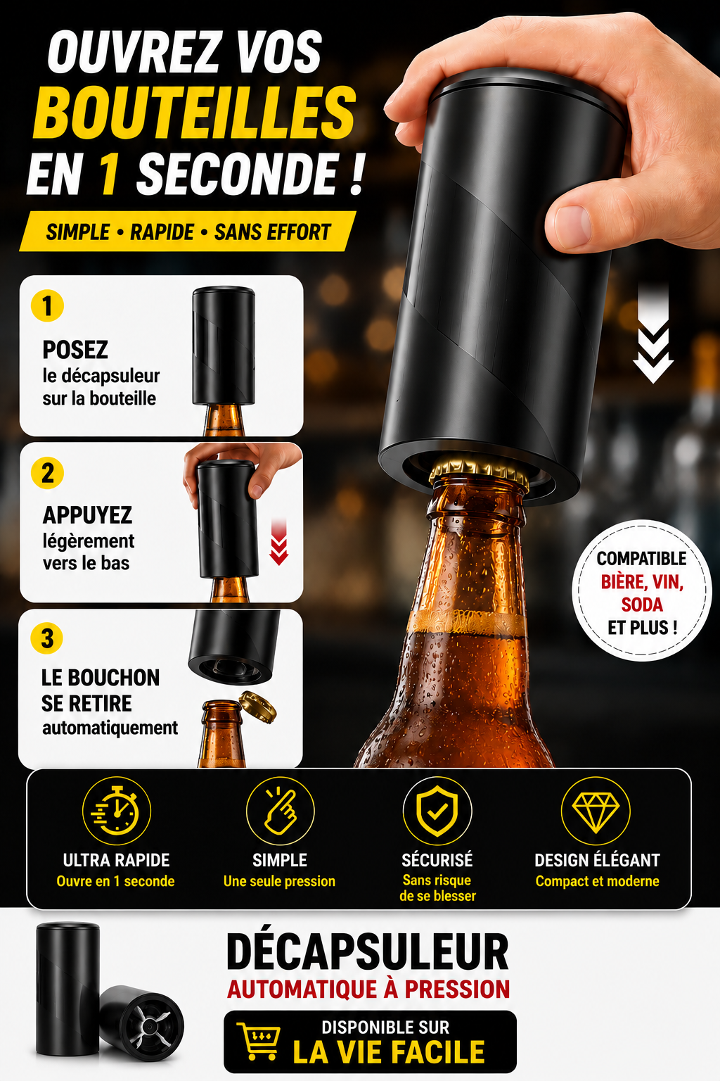 Effortless Stainless Steel Automatic Bottle Opener for Easy Beverage Enjoyment - La vie facile