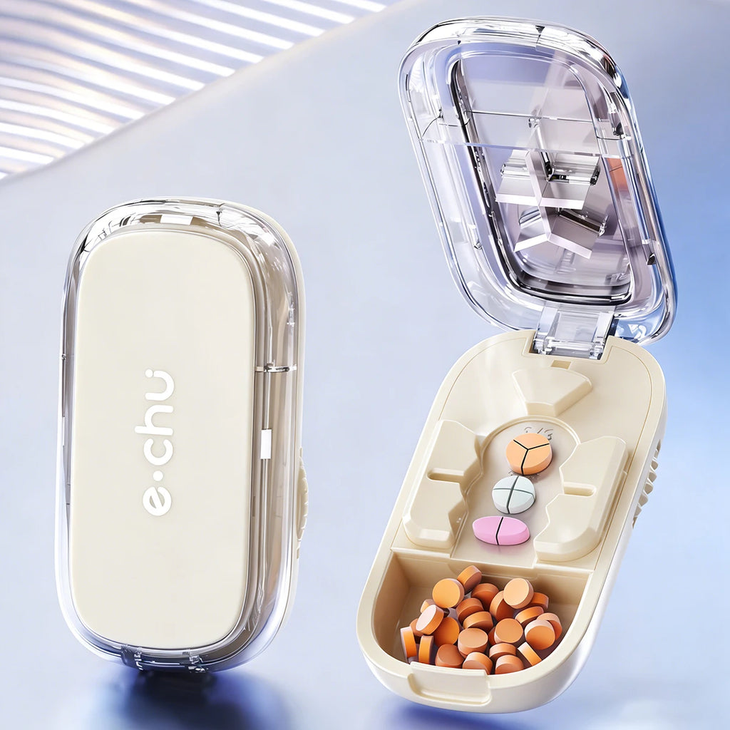 Pilulier portable avec coupe-comprimé – Découpe en 2, 3 ou 4 parties - La vie facile