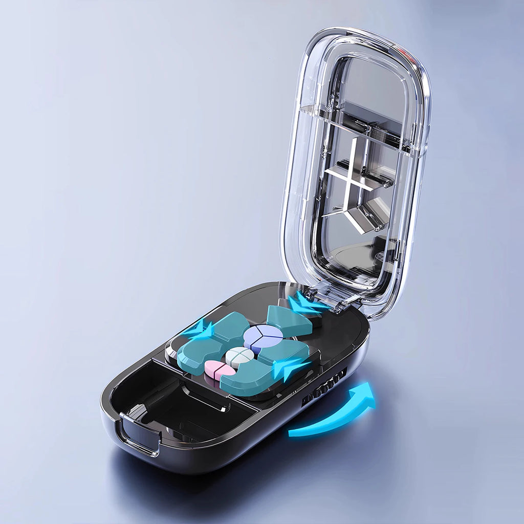 Pilulier portable avec coupe-comprimé – Découpe en 2, 3 ou 4 parties - La vie facile