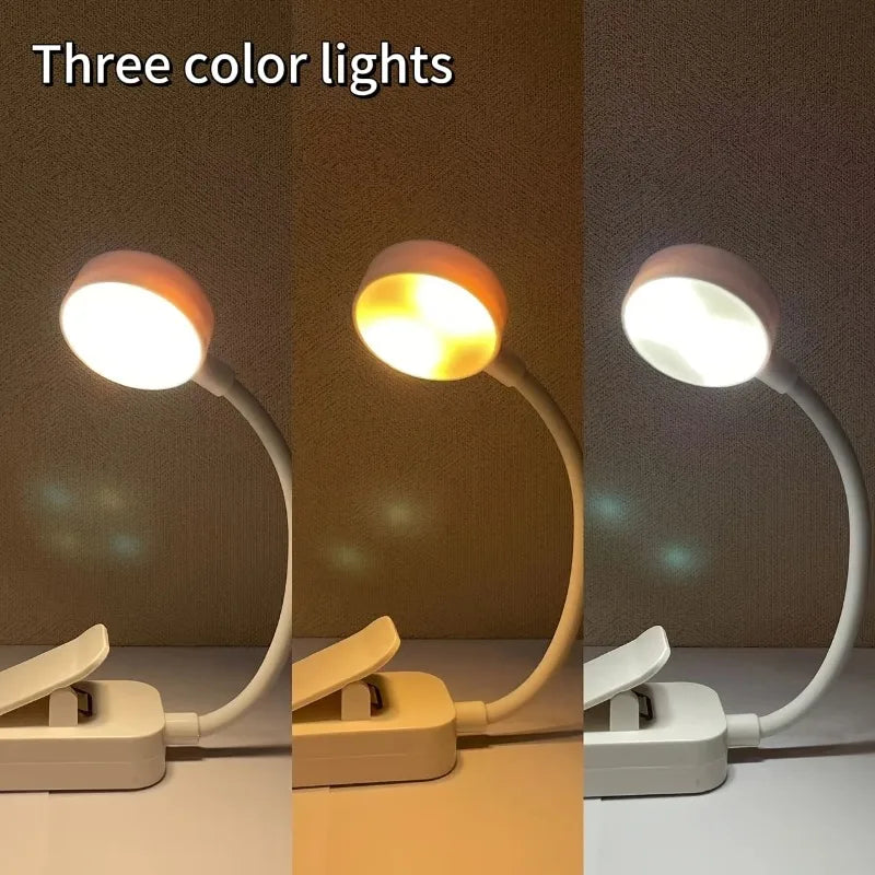 Lampe de lecture LED rechargeable USB à pince – 3 couleurs d’éclairage - La vie facile