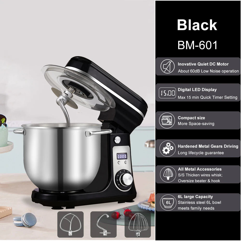 Robot pâtissier 1200 W – Bol 6 L et 6 vitesses