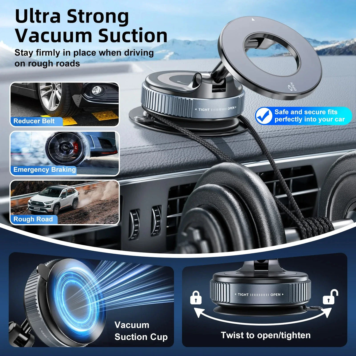 Support téléphone magnétique voiture à ventouse 360°