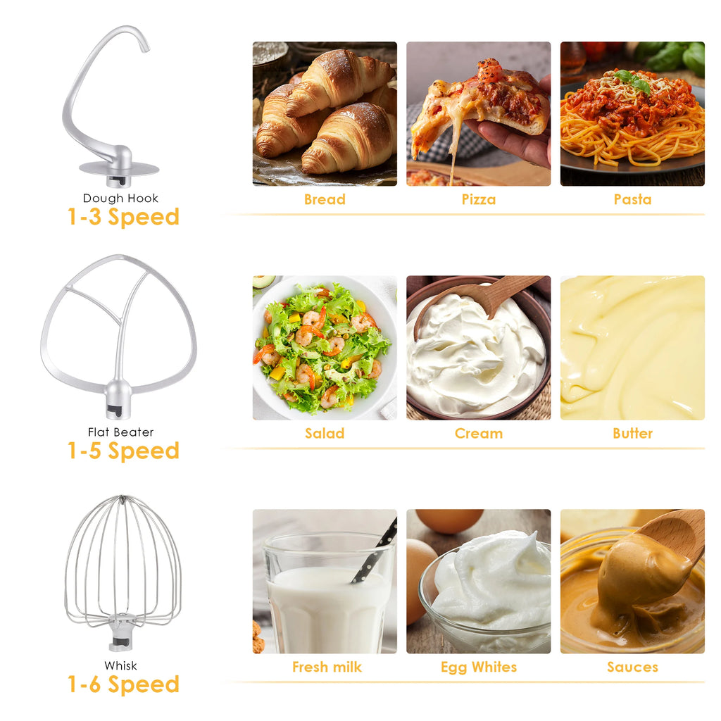 Robot pâtissier 1200 W – Bol 6 L et 6 vitesses