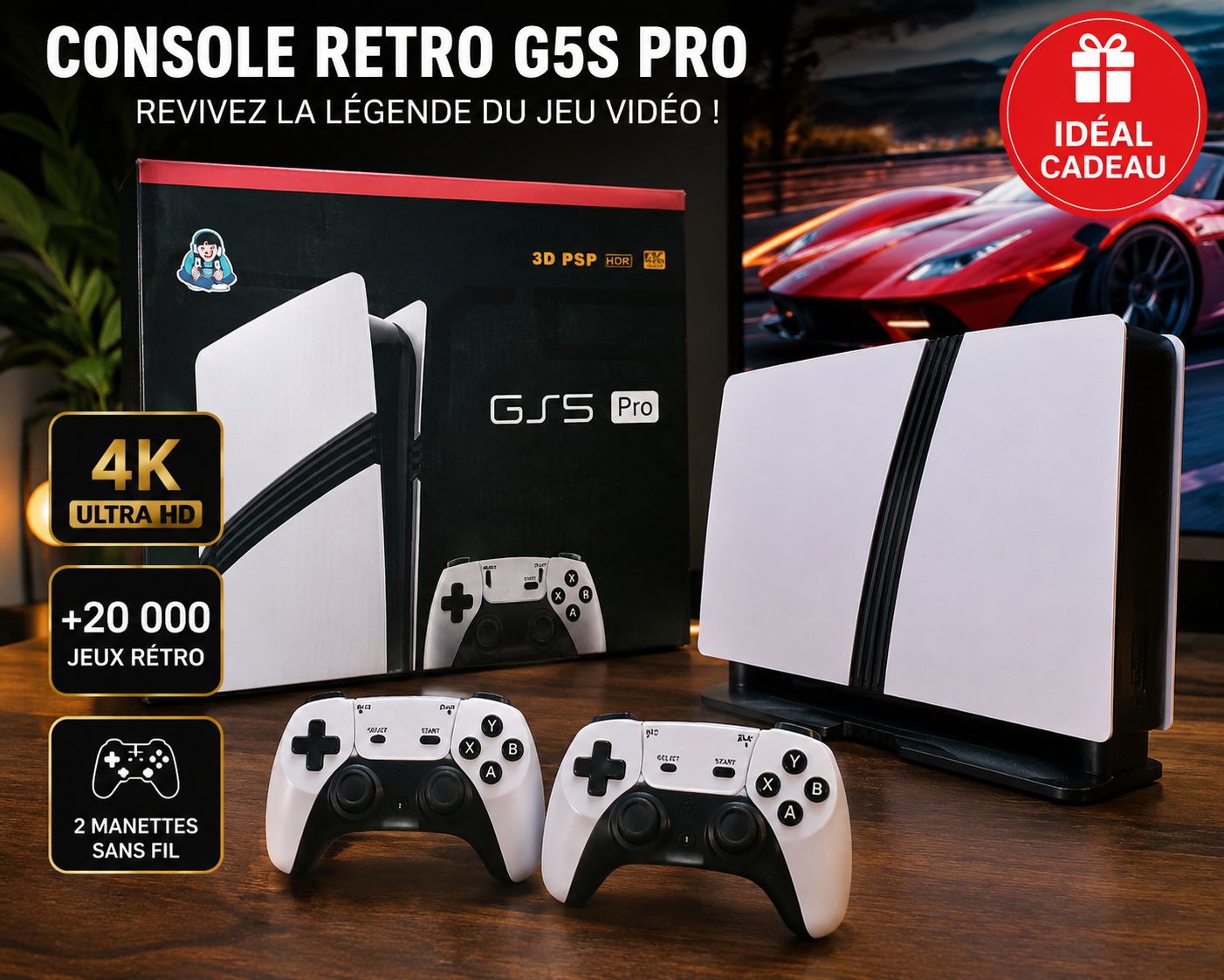 🎮 Console Rétro G5S Pro – Gaming 4K + 2 Manettes Sans Fil